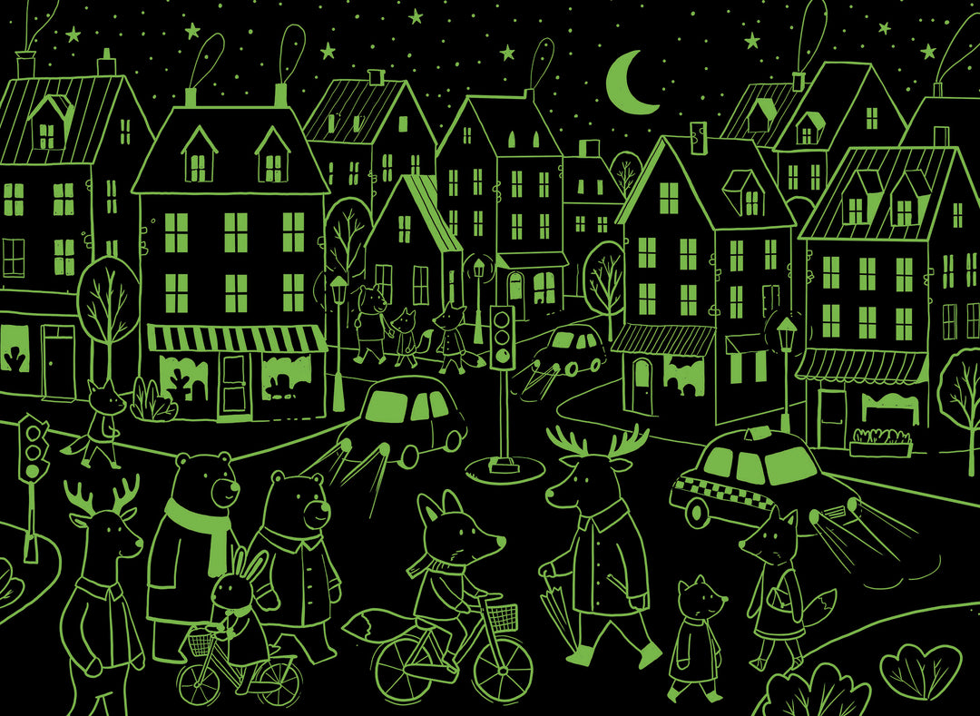 Sassi Glow-In-The-Dark Night &amp; Day Double-Sided Puzzle &amp; Book Set - City