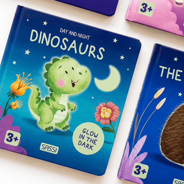 Sassi Board Book - Glow-In-The-Dark - Dinosaurs