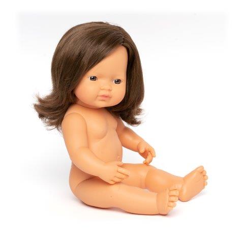 Miniland Doll Anatomically Correct Naked Baby Brunette Girl, 38 cm