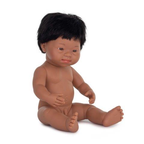 Miniland Doll - Anatomically Correct Baby Latino Boy with Down syndrome, 38 cm