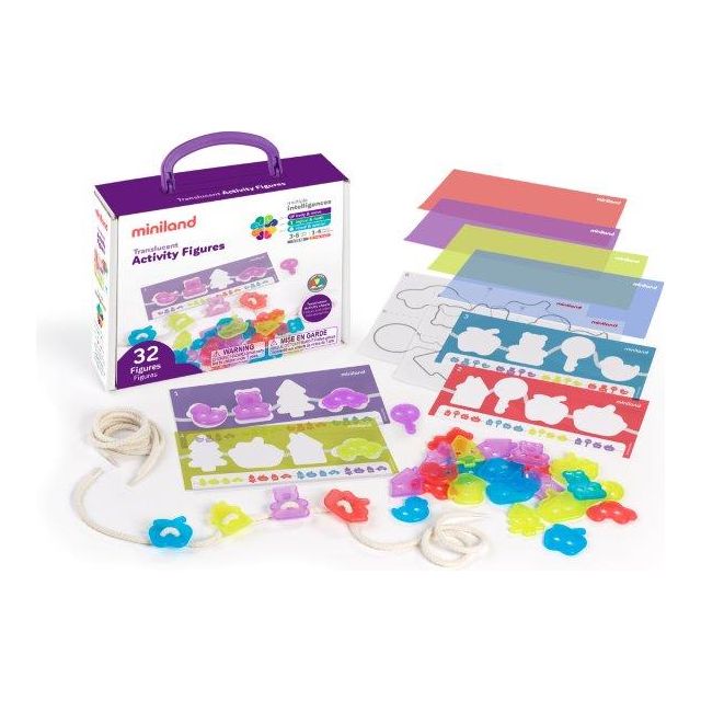 Miniland Aptitude Translucent Threading Activity Figures, 32 Pcs