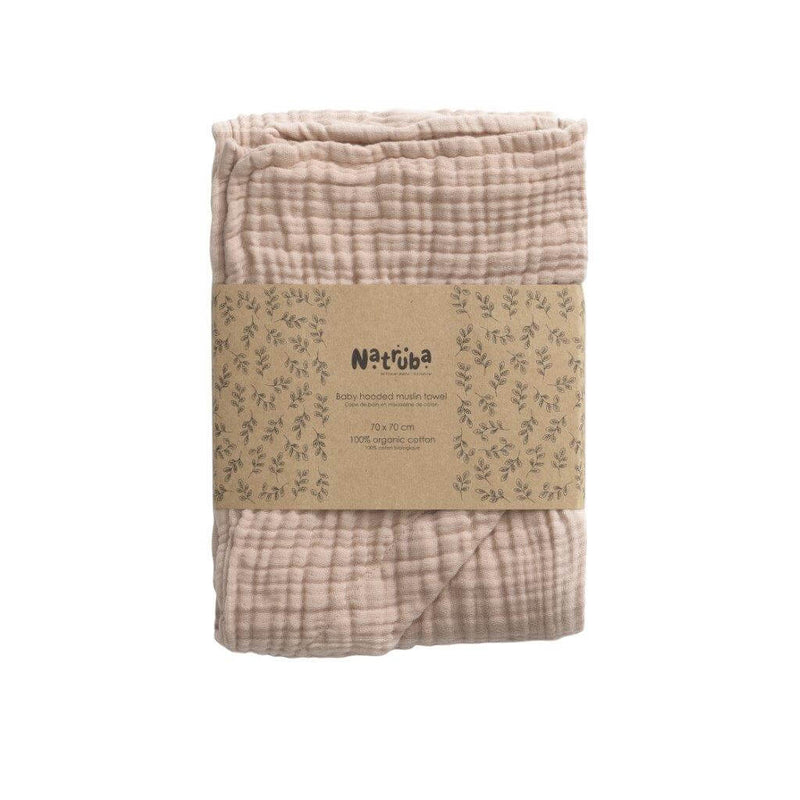 Natruba Muslin Wrap Hooded Baby Towel, Powder, 70 cm Default Title