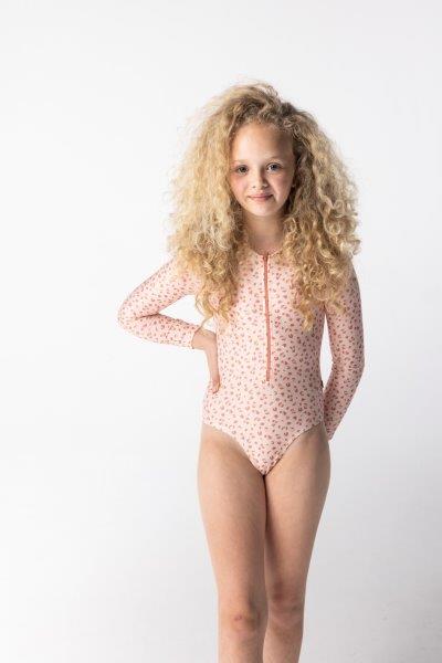 Swim Essentials Girls Long Sleeved Rashguard, Old Pink Leopard