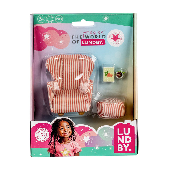 Lundby Doll House Furniture - Reading Nook Armchair &amp; Ottoman Set