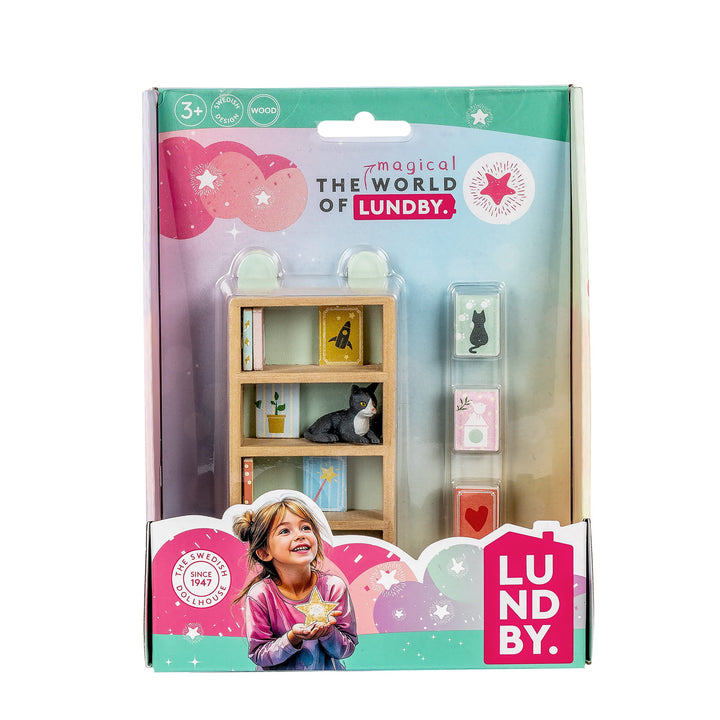 Lundby Doll House Furniture - Bookcase &amp; Accessories Set