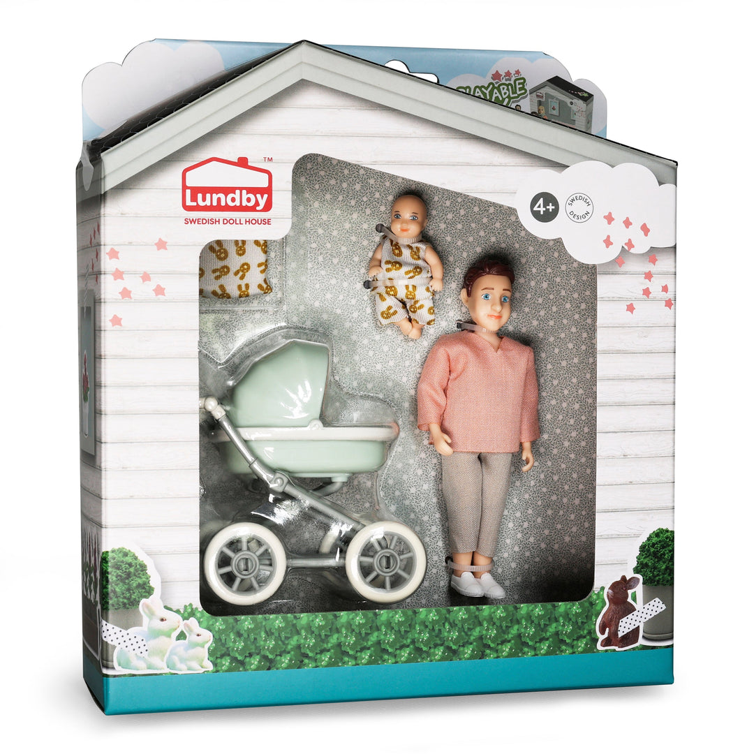 Lundby Doll House Doll - Father with Pram & Baby