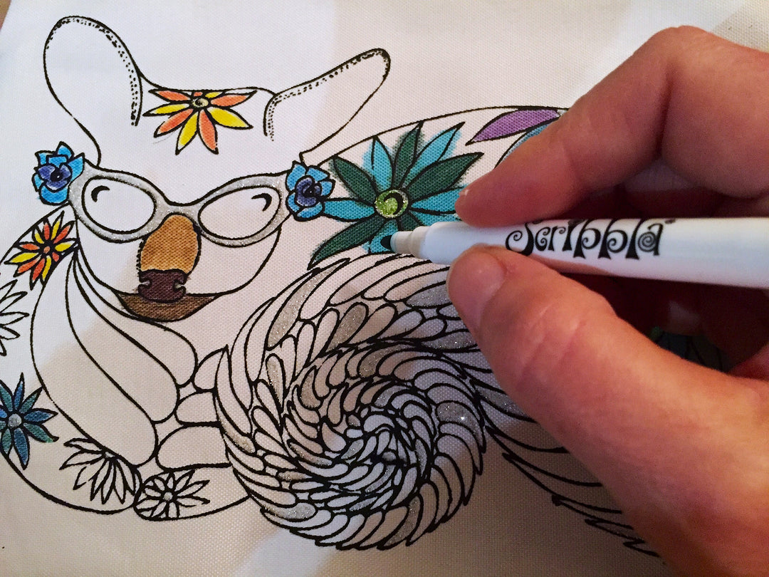 Scribbla Colouring-in Pencil Case and Fabric Pen Set, Possum