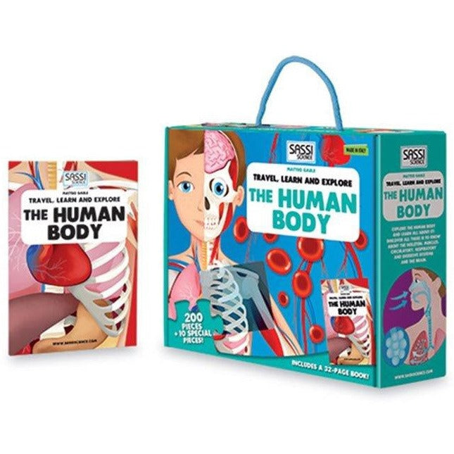 Sassi Travel, Learn and Explore - Puzzle and Book Set - The Human Body, 200 pcs
