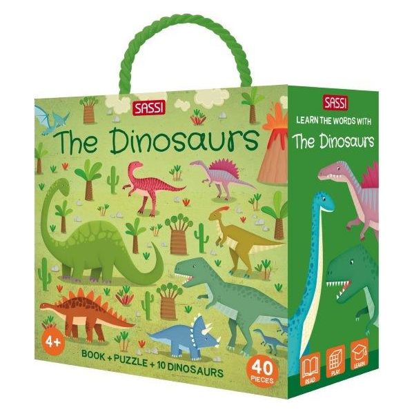 Sassi 3D Puzzle and Book Set - Learn Words Dinosaurs, 40 pcs