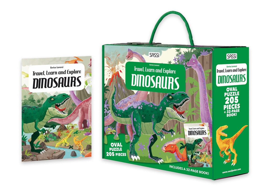 Sassi Travel, Learn and Explore - Puzzle and Book Set - Dinosaurs, 205 pcs