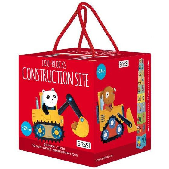 Sassi Edu Construction Stacking Blocks & Book Set, 10 pcs