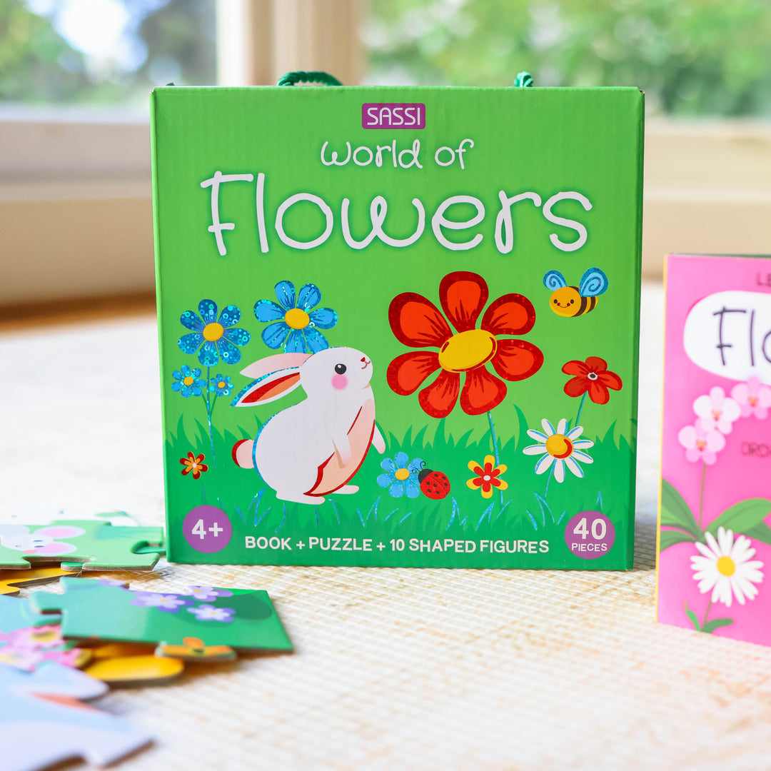 Sassi 3D Puzzle and Book Set - Learn Shapes Flowers, 40 pcs