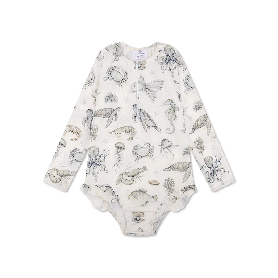 Swim Essentials UV Girls Long Sleeved Swimsuit Rashguard, Sea Life