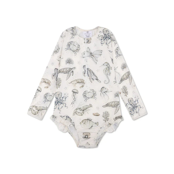 Swim Essentials UV Girls Long Sleeved Swimsuit Rashguard, Sea Life