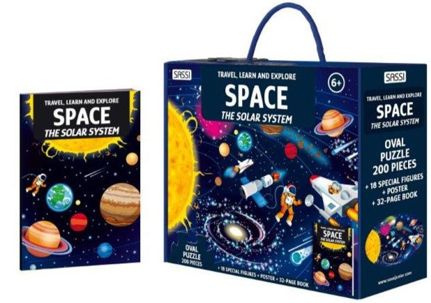 Sassi Travel, Learn and Explore - Puzzle and Book Set - Space, 205 pcs (2024 Version)