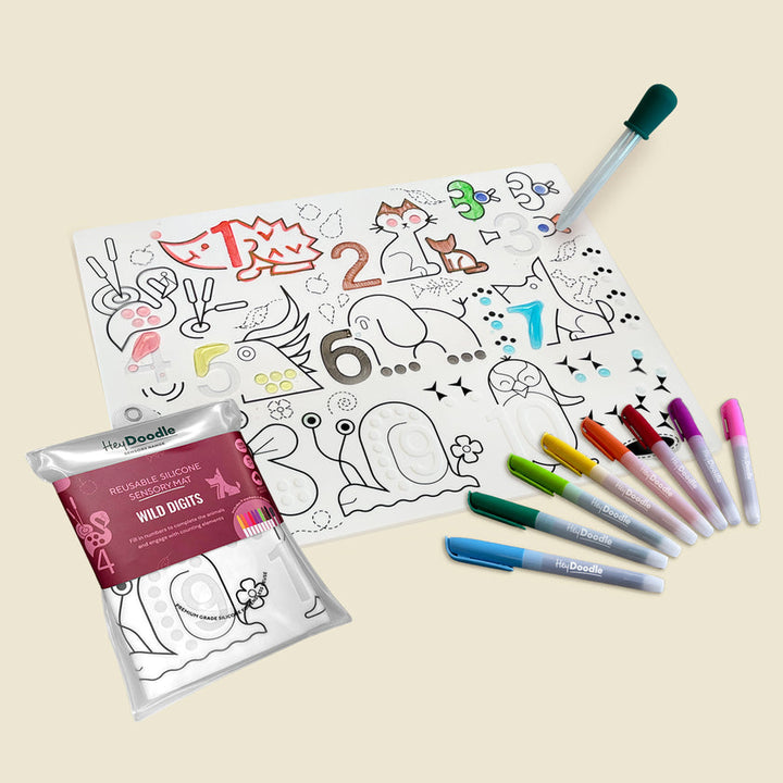 HeyDoodle - Sensory Colouring &amp; Doodle Mat -  Wild Digits