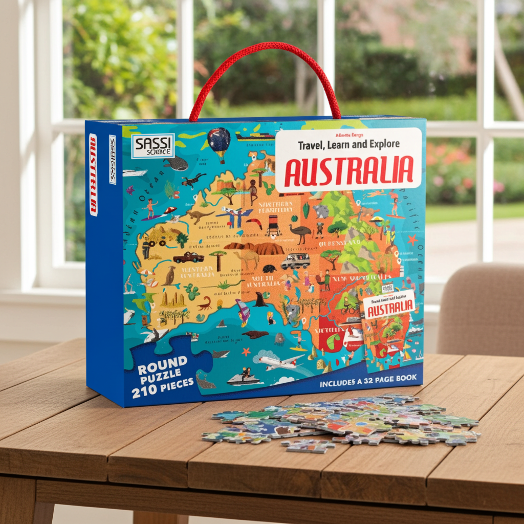 Sassi Travel, Learn and Explore - Puzzle and Book Set - Australia, 210 pcs