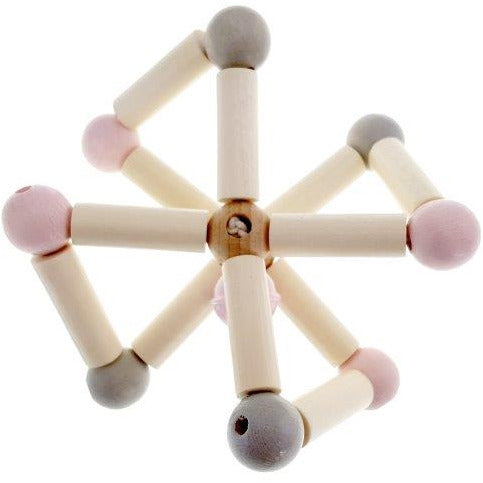 Wooden Twisty Rattle, Natural & Pink