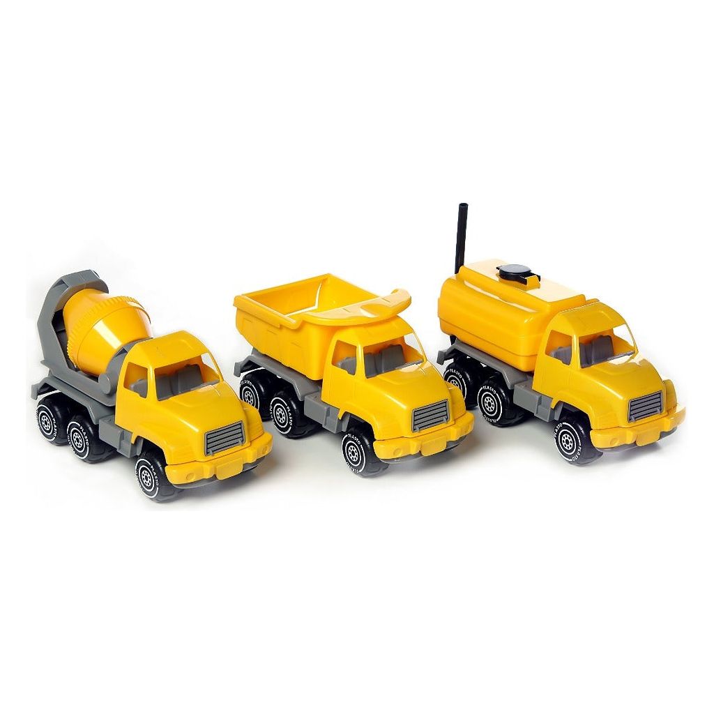 Plasto Yellow Construction Truck Set, Small (3 Pack) - 26 cm