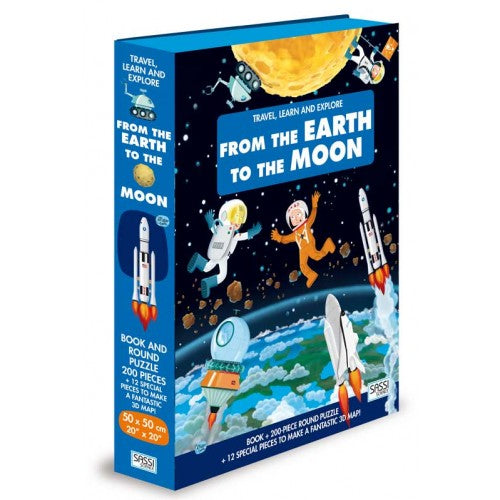 Sassi Travel, Learn and Explore - Book and 3D Puzzle Set - From the Earth to the Moon 200 pcs